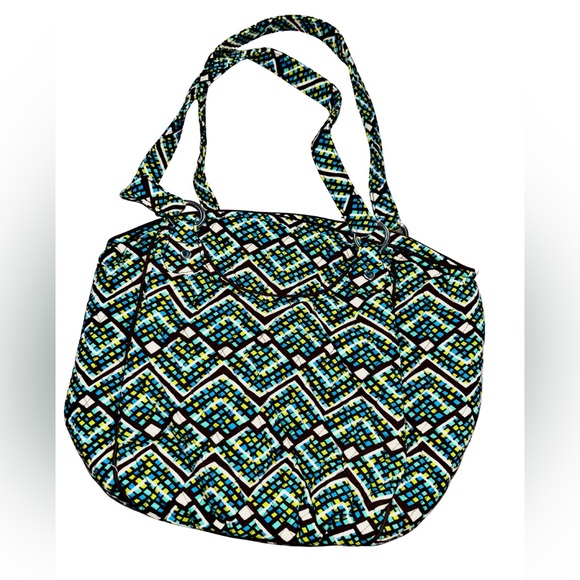 Vera Bradley Blue Black Green Mosaic Geometric Print Quilted Shoulder Bag - Picture 2 of 7